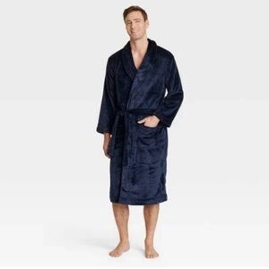 Navy Blue Plush Bathrobe